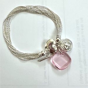 NEW 925 Swarovski ♥️ Heart Canada Pink crystal Sterling Silver charm bracelet 7”
